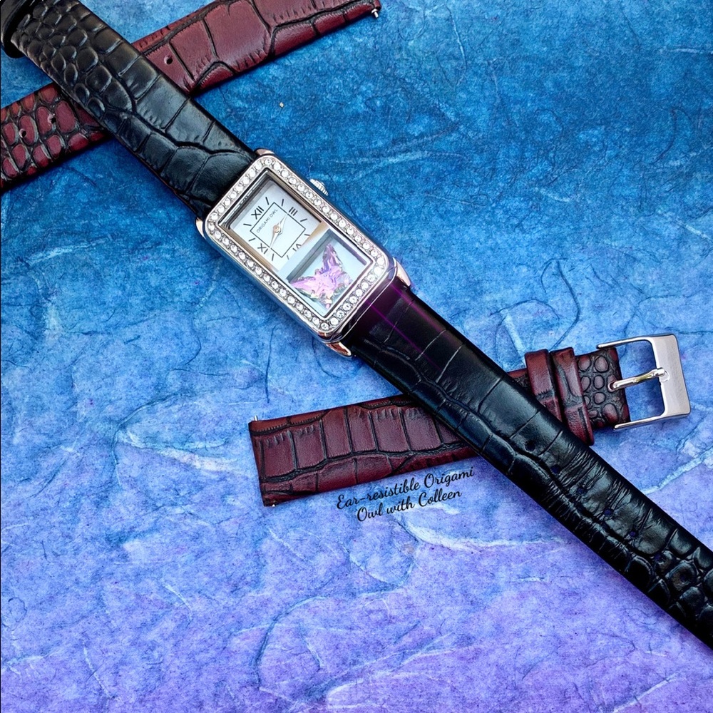 Origami Owl Signature Silver Locket WATCH Crystals Black Croc Leather Stainless - Picture 8 of 13